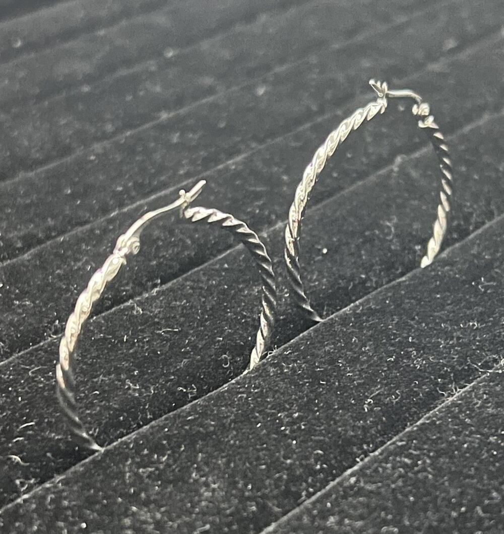 9SQ Stainless Steel Twisted Rope Textured Hoop Earrings Silver Tone